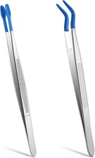 Rubber Tipped Tweezers, 2 Pcs PVC Coated Craft Tweezers Long Bent and Straight F
