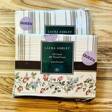 Vtg Laura Ashley Roses Pink Brown Stripe Fitted Top Sheet Set Queen Olivia Aub