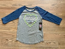 New Girls Seattle Seahawks NFL Football Long Sleeve Raglan Logo Shirt L 10-12