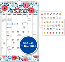 Small Wall Calendar 2026, 5.5X8.5 (Floral), Mini Monthly Hanging Calendar for Bu