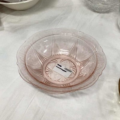 Hazel Atlas Royal Lace Pink Depression Glass 10'' Round Berry Bowl a11