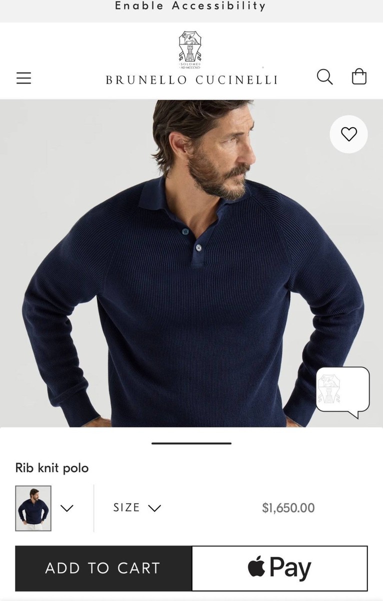 Brunello Cucinelli Rib Knit Polo Long Sleeve Navy Blue Mens Size