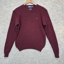 Vintage Polo Ralph Lauren Wool Blen Sweater Mens Medium Plum Red Fisherman Knit