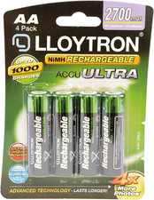 LLOYTRON 2700mAh AA NiMH Rechargeable Batteries - 4 Pack, Green 2.70 per battery