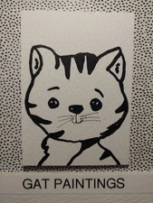 ATC ACEO Acrylic Painting IMPRESSIONISM BLACK AND WHITE Modern Cat Whimsical Cat