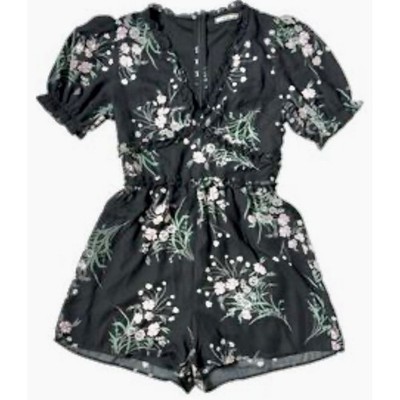 mi ami Black Floral Print Ruffle Trim Romper Short Sleeve Womens Franchescas M