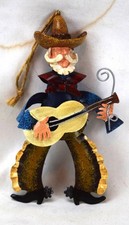 Rustic Tin Metal Singing Cowboy Playing Guitar Christmas Ornament