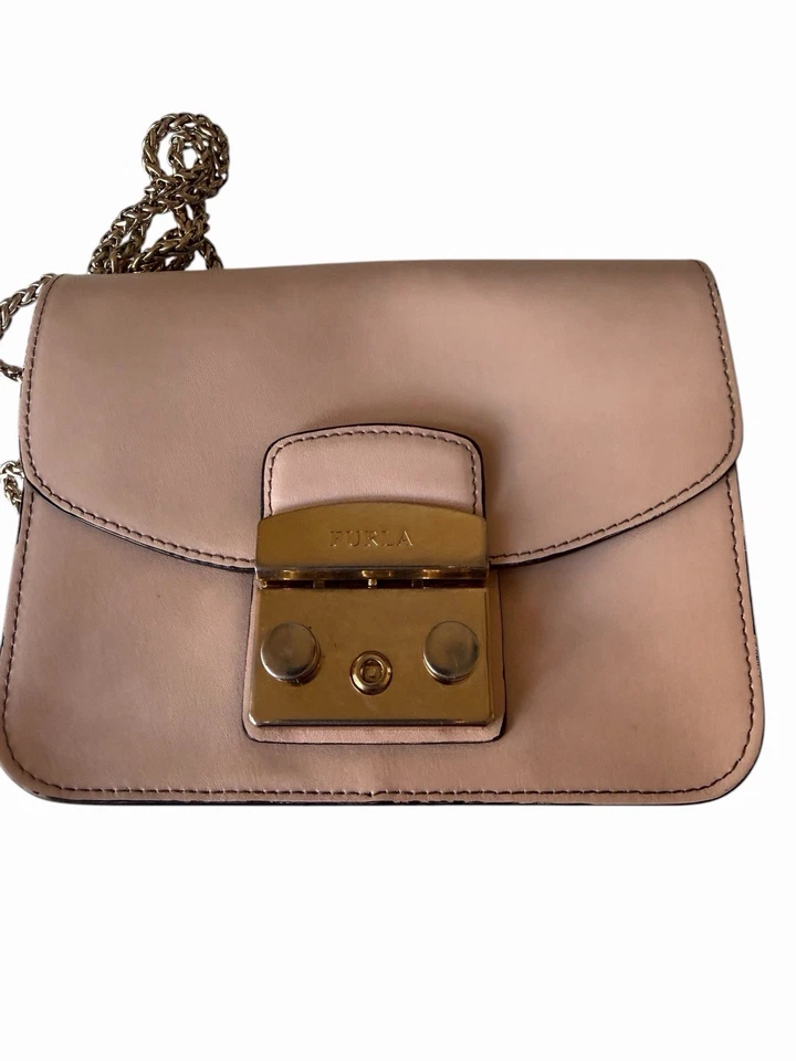 Furla Metropolis Mini Crossbody Bag Pink Leather Gold Chain Purse Authentic - Image 3 of 4