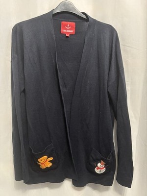 @855 Threadbare Sz M 14/16 Navy Knit  Minimalist Xmas Cardigan Pockets 