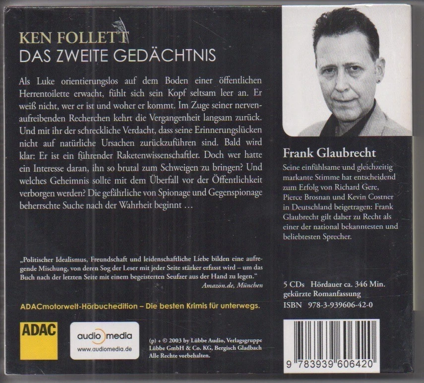 Ken Follett - Das zweite Gedächtnis (Hörbuch gelesen von Frank Glaubrecht) - Bild 2 von 2