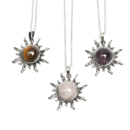 Vintage Crystal Stone Sun Pendants Chakra Energy Reiki Healing Amulet Necklace - Picture 10 of 22