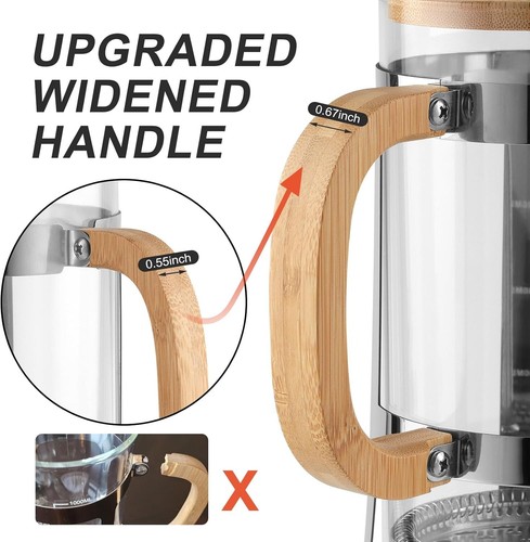 Elegante caffettiera pressa francese 34 oz con coperchio in bambù e struttura in acciaio inox - Foto 5 di 10