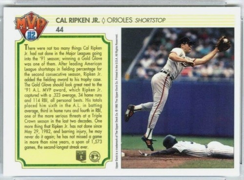 CAL RIPKEN JR.1992 UPPER DECK MVP HOLOGRAMS CARD#44 - Picture 2 of 2