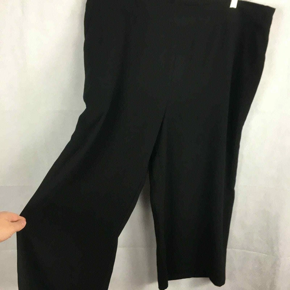 Pantalones Monroe & Maine para mujer talla 1X negros pierna ancha recortados fluidos elásticos tirar Foto 2 de 4