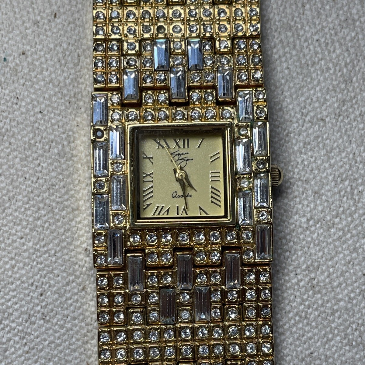 Suzanne Somers Gold Tone Ladies Quartz Watch Rhinestone Bling