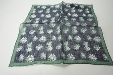 Isaia Navy Blue Emerald Green Floral 100 Linen Pocket Square Italy New