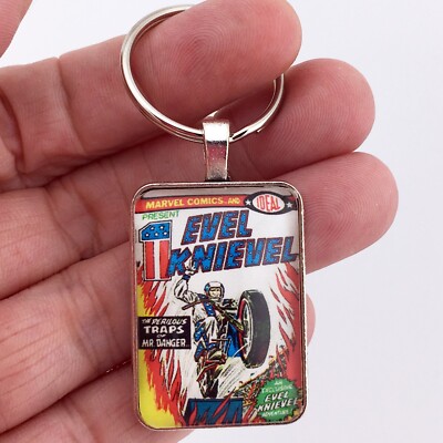 Evel Knievel Issue #1 Comic Book Stunt Motorcycle Daredevil Keychain or Necklace