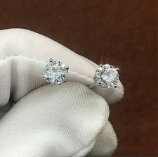 1 Ct Round Lab Created VVS1/D Solitaire Stud Earrings 14k White Gold 6mm Push Bk