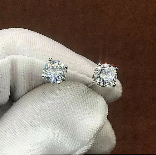 1 Ct Round Lab Created VVS1/D Solitaire Stud Earrings 14k White Gold 6mm Push Bk