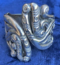Vintage Signed Taxco Sterling Silver Repousse Clamper/Bracelet