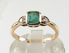 DAINTY 9K 9CT ROSE GOLD COLOMBIAN EMERALD DIAMOND ART DECO INS RING FREE RESIZE