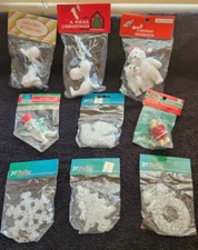 9 Vintage Christmas Ornaments Santa Snowman Snowflake Tree Beagle Dogs Sealed Pk