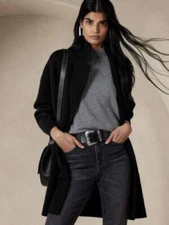 BANANA REPUBLIC XS Mati Oversized Coatigan Sweater XS Black #526789 NEW