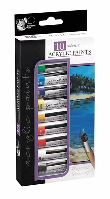 10 ACRYLFARBEN verschiedene Farben Wasserbasis FARBE Künstler Kunst Basteln Schule