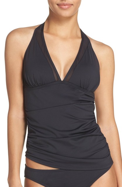 black halter tankini swim top