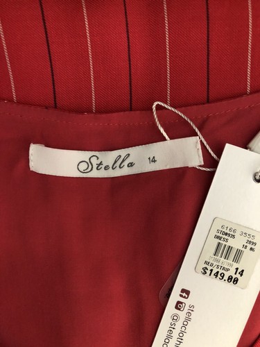 Stella 14 Dress A Line Wrap Look Red Stripe 3/4 Sleeves Ruffle Hem NEW - Picture 12 of 14