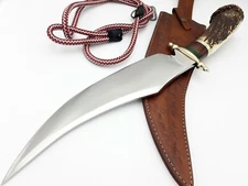 Costom STAG ANTLER CROWN HANDLE STEEL MASSIVE MACHETE HUNTING COMBAT BOWIE KNIFE