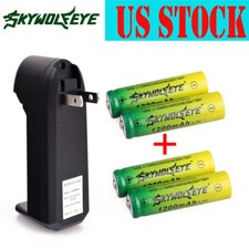 4pcs SkyWolfEye 14500 Battery Rechargeable 3.7V 1200mAh Li-ion US Smart Charger