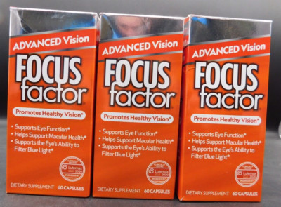 Lot Of 3 Focus Factor Advanced Vision For Eye Health  60 Capsules Ea Exp 08/2025
