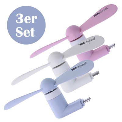 3er Set Mini Ventilator für Android Handy Micro USB klein leise Handventilator