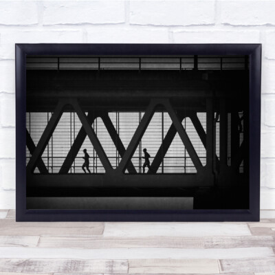 Schwarz & Weiß Brücke Joggerkäfig Stahl kalt Deutschland laufende Architektur Druck