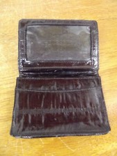 Eel Skin Leather Burgundy Brown Slim Credit Card ID Holder Case Sleeve Wallet