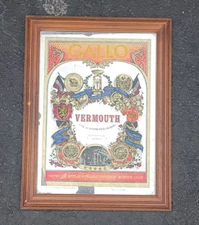 Gallo Vermouth Mirrored Sign Framed Advertising, Bar Or Man Cave Fair Condition