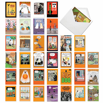 36 Asst'd Set Funny Halloween Greeting Cards w/ 5x7'' Env. - Halloween Hilarity