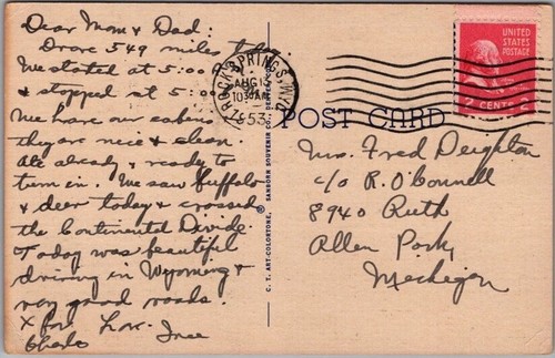 Tarjeta postal de cómic de colección 1953 WYOMING firmada por artista REG MANNING/tarjeta de viaje - Imagen 2 de 2