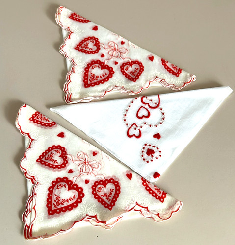 Vintage Handkerchiefs 3 in total FANCY beautiful red hearts