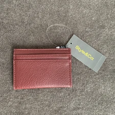 Style & Co Slim Card Case Wallet Faux Leather Burgundy Red