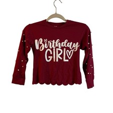 "Birthday Girl" Maroon Long Sleeve Top - Girls 3XL Fits U.S. Girls Size 5/6
