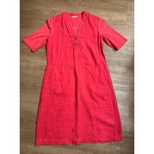 Sandwich_ Coral Pink 100% Linen Short Sleeve Shift Dress Side Pockets Size 36