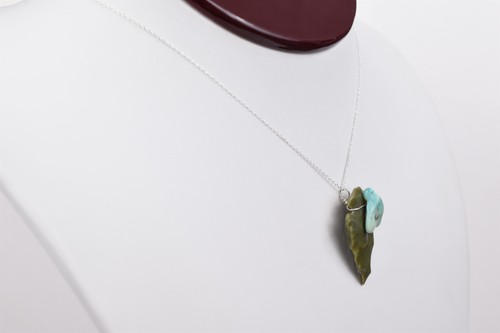 Sterling Jasper Arrowhead Pendant w/ Turquoise Nugget Accent 18 in Chain - Picture 8 of 13