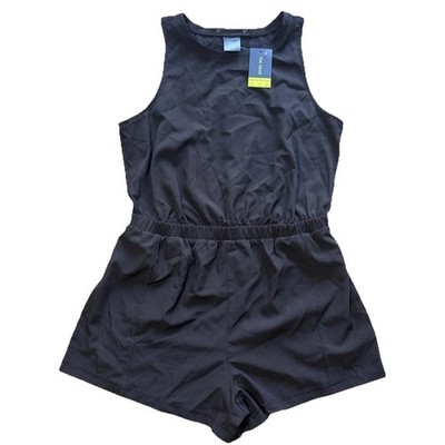 Tek Gear Black Woven Romper Women s M NWT Sleeveless Elastic Waist Casual