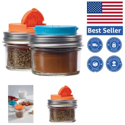 Functional Spice Lids for Regular Mouth Mason Jars - Dishwasher Safe Set of 2