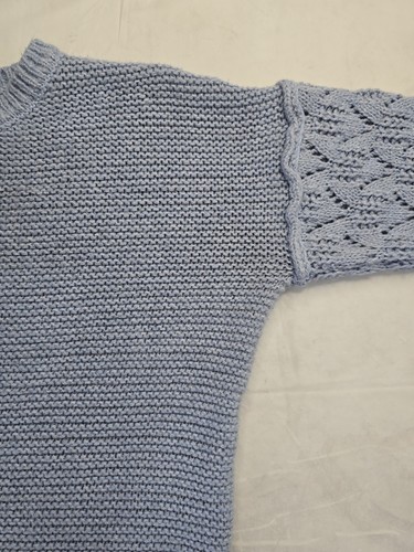 Knox Rose Sweater Pastel Blue Cropped Long Crochet Granny Knit Sleeve Large - Picture 10 of 20