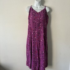 GAP Cami Cottage Indie Midi Dress Size L Purple Floral Fit & Flare Smocked Back