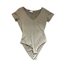 Women's V-Neck Short Sleeve Bodysuit Tan Casual Size Small