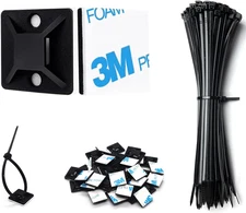 Strong Back-Glue Self Adhesive Cable Zip Tie Mounts Kit - 100 Set Cable Manageme